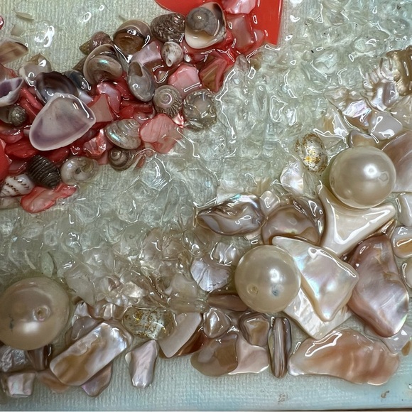 Pearls Shells Beach Anchor Resin Painted Canvas. Size 11” x 14”. - Picture 14 of 16